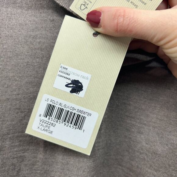 NEW $278 Jack Victor Taupe Brown Collared Long Sleeve Polo Sweater Mens XL - Picture 7 of 9